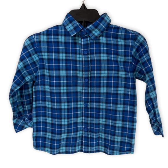 French Toast Shirt Boys Size 4 Button Up Shirt Blue Plaid Button Down Top - Picture 6 of 9